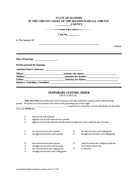 Fillable Temporary Custody Order Form Printable Pdf Download