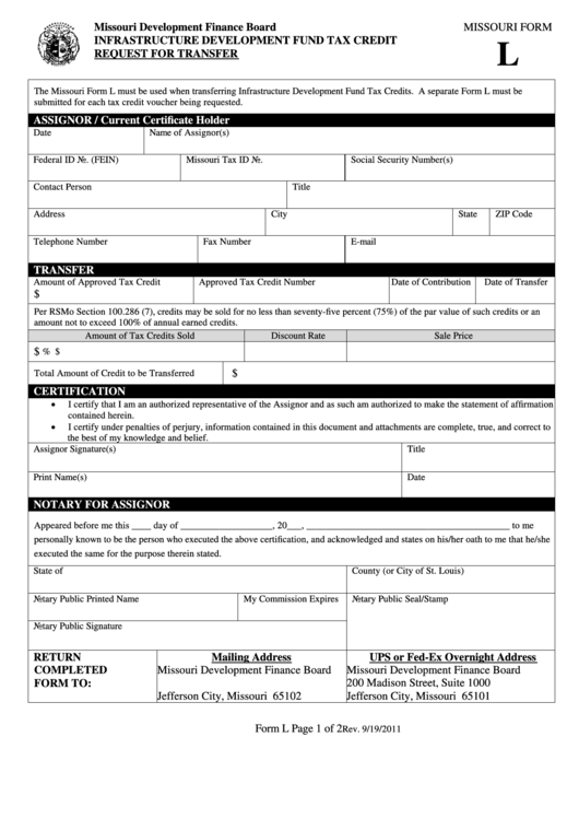 Fillable Form L - Request For Transfer Printable pdf