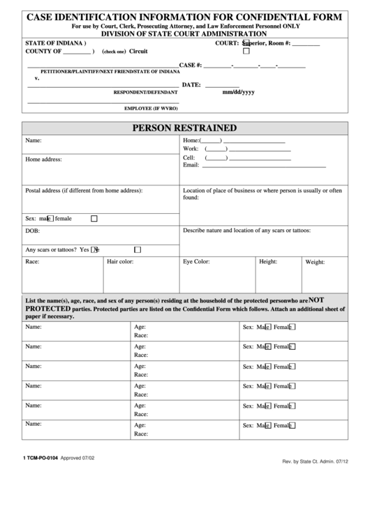 Tcm-Po-0104 Case Identification Information For Confidential Form Printable pdf