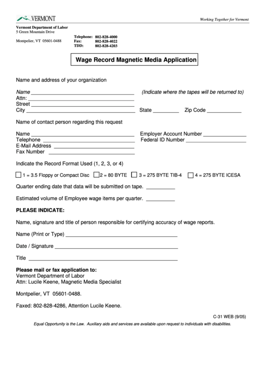 Form C-31 Web - Wage Record Magnetic Media Application Printable pdf