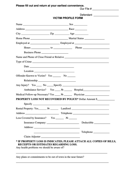 Victim Profile Form Printable pdf