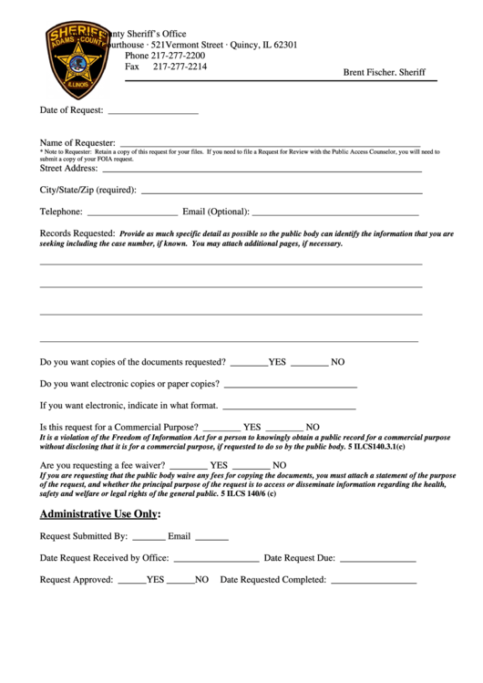Records Request Form - Adams County Sheriff
