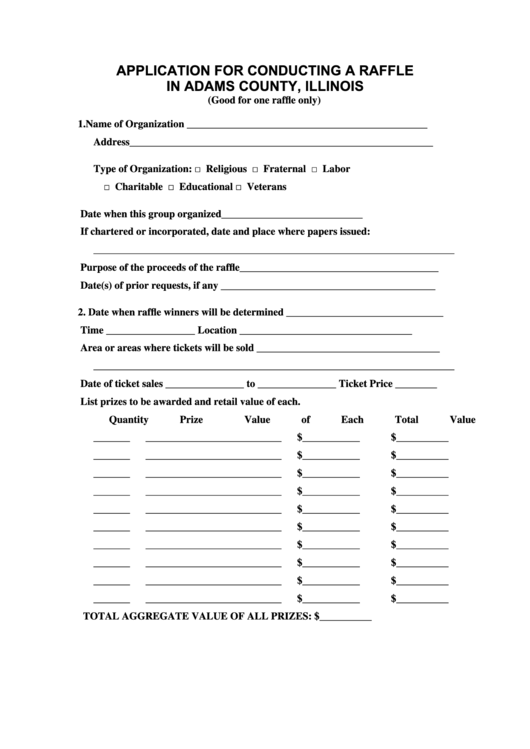 Application For Conducting A Raffle Form - Adams County, Illinois Printable pdf