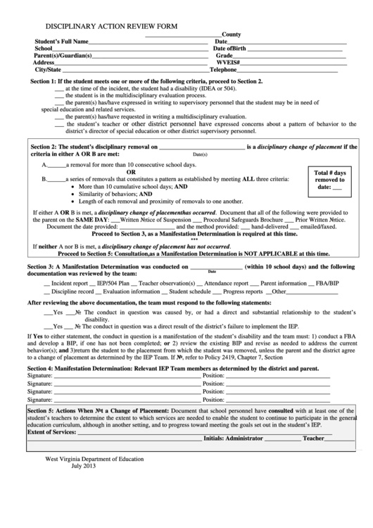 Disciplinary Action Review Form - West Virginia Department Of Education