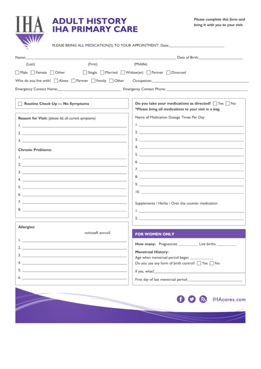 Fillable Adult History New Patient Form Printable pdf