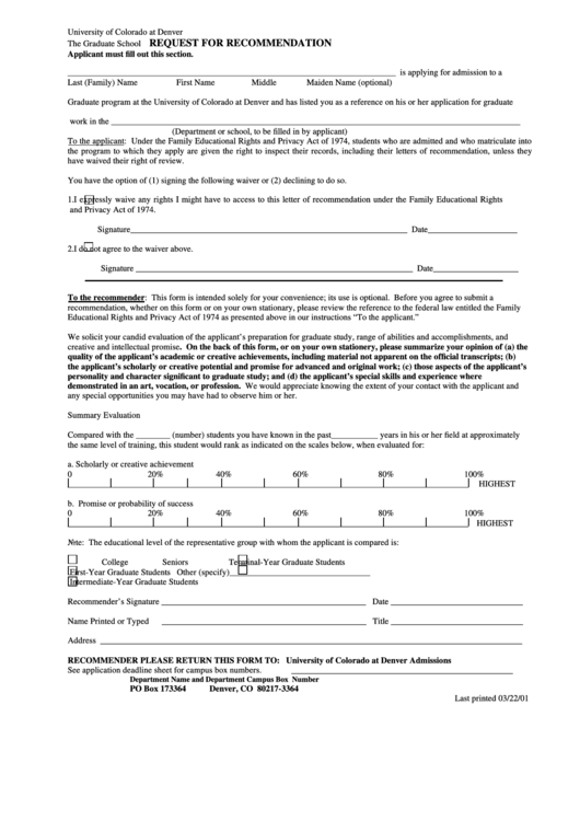 Request For Recommendation Form Printable pdf