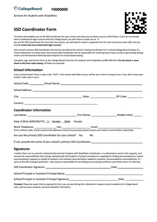 Fillable Ssd Coordinator Form Printable pdf