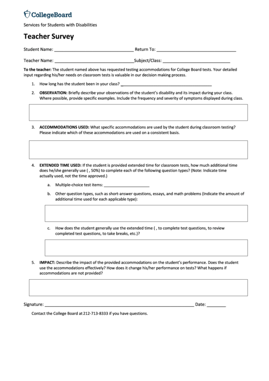 Fillable Teacher Survey Form Printable pdf