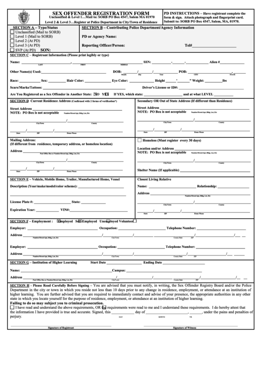 Sor Form 002r Sex Offender Registration Form Printable pdf