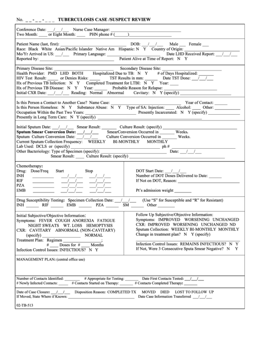 Tuberculosis Case/suspect Review Form Printable pdf