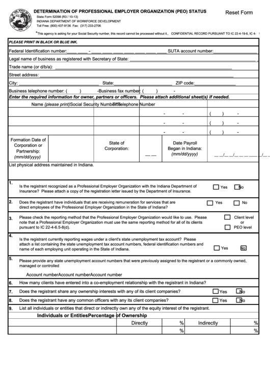 Fillable State Form 52098 Determination Of Professional Employer