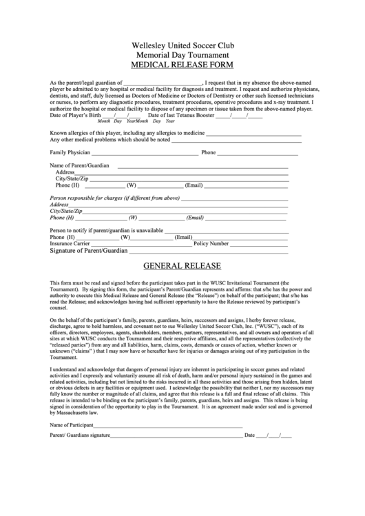 medical release form general release printable pdf download