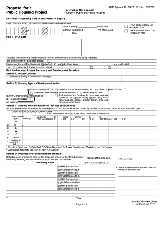 Form Hud-52483-A - Proposal For A Public Housing Project Printable pdf