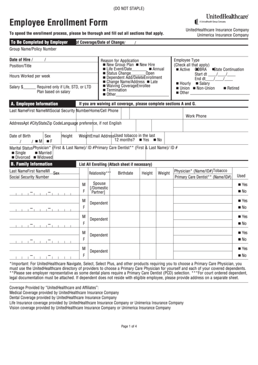 Form Sb.eelng.10.sc - Employee Enrollment Form - 2010 Printable pdf
