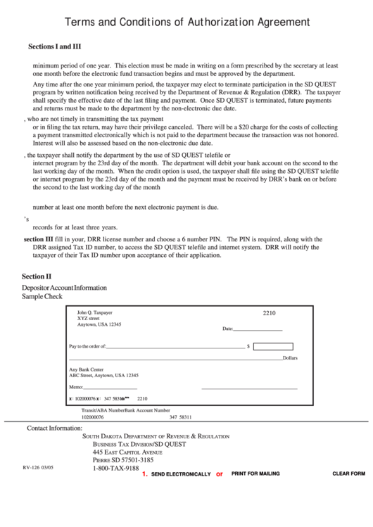 Form Terms And Conditions Of Authorization Agreement Printable pdf