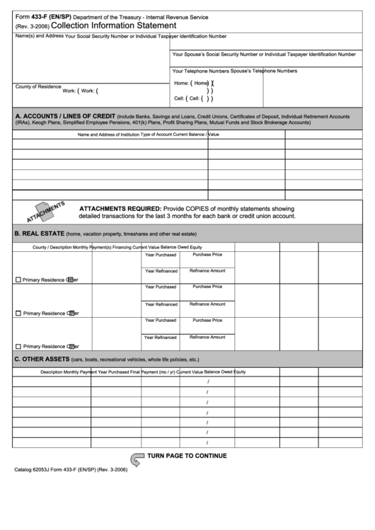 Fillable Form 433 F Collection Information Statement Department Of 