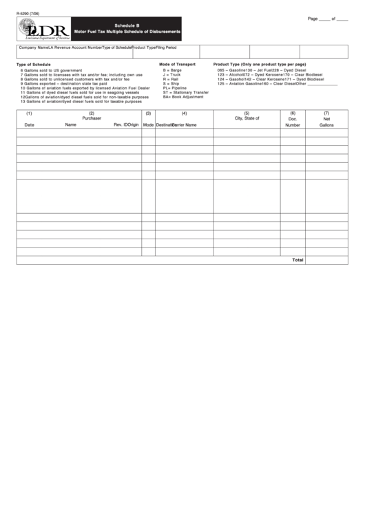 Fillable Schedule B Motor Fuel Tax Multiple Schedule Of Disbursements Form - Louisiana Department Of Revenue Printable pdf