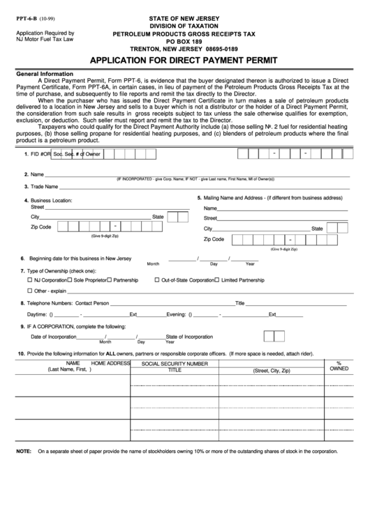 Fillable Form Ppt-6-B - Application For Direct Payment Permit Printable pdf