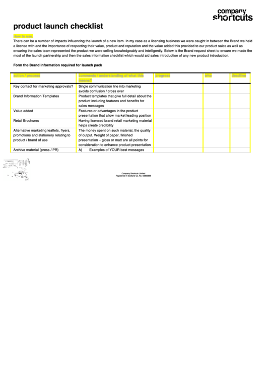 Product Launch Checklist Template Printable pdf