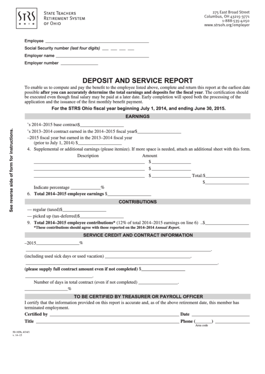 Deposit And Service Report Form