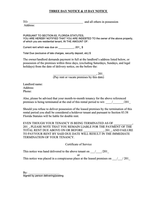 Three Day Notice & 15 Day Notice Form Printable pdf