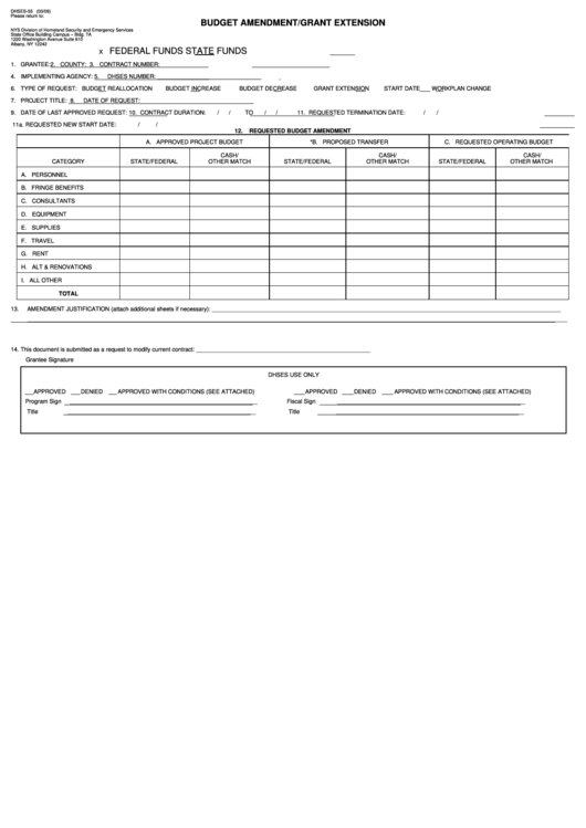 Dhses-55 - Budget Amendment/grant Extension Form Printable pdf