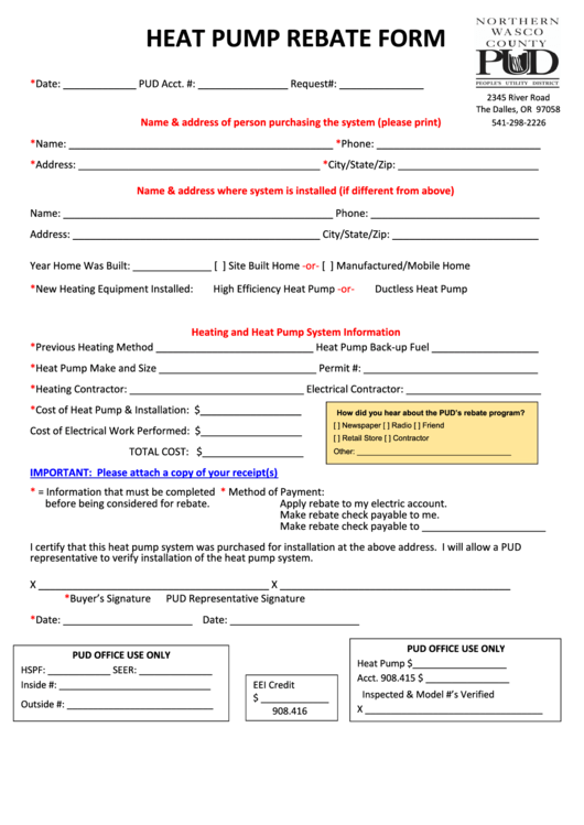 Heat Pump Rebate Form Northern Wasco County Peoples Utility District 