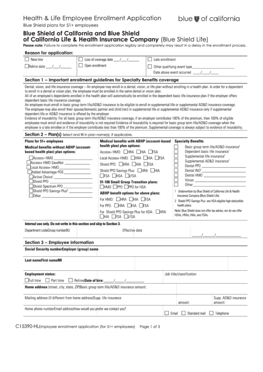 C15390-Hl Health & Life Employee Enrollment Application Form Printable pdf