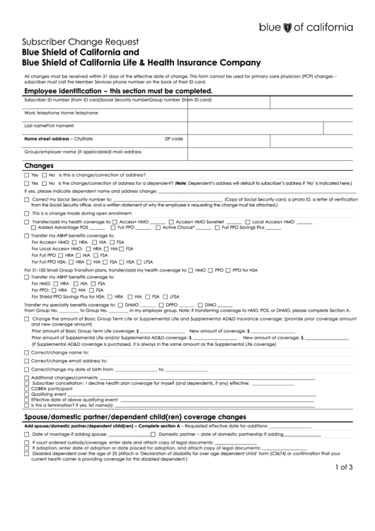 Fillable Subscriber Change Request Form Printable pdf