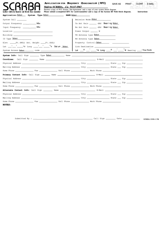 Fillable Application For Frequency Coordination (Rfc) Form - Scrrba Printable pdf
