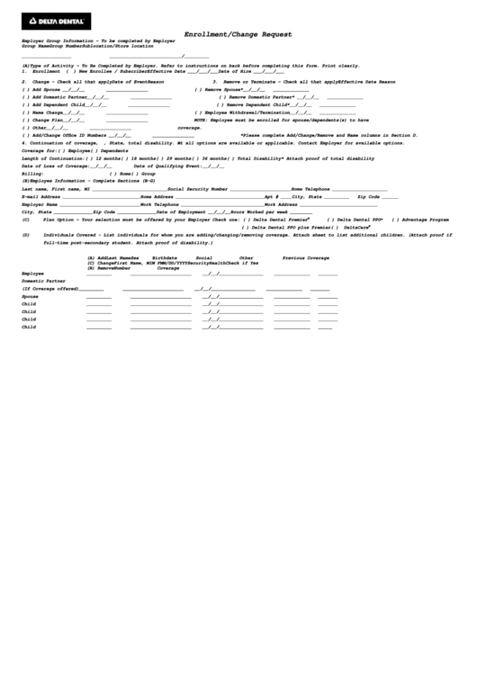 Enrollment/change Request Form - Delta Dental Printable pdf