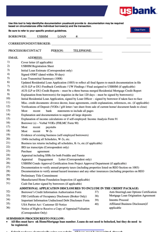 Fillable Conventional Underwriting Submission Checklist Template Printable pdf