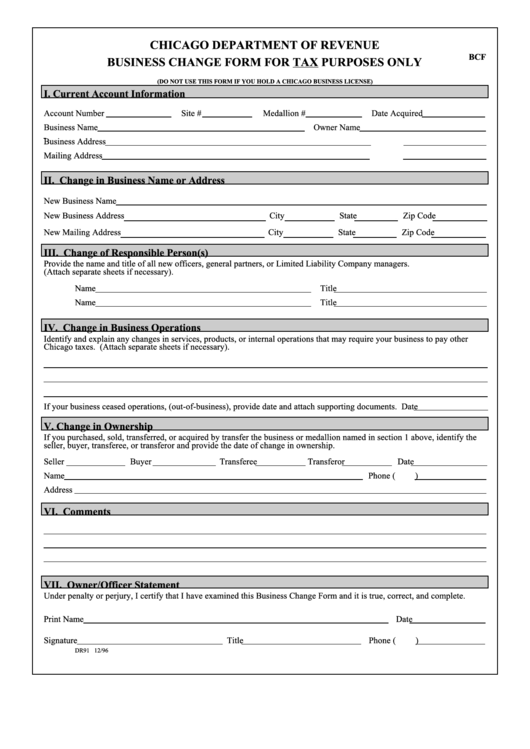 Business Change Form For Tax Purposes Only Form Printable pdf