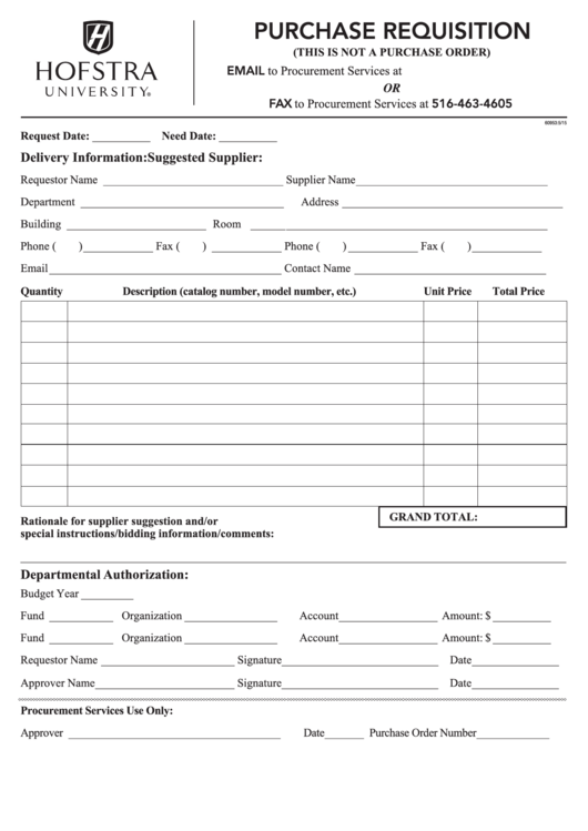 Fillable Purchase Requisition Form Printable pdf