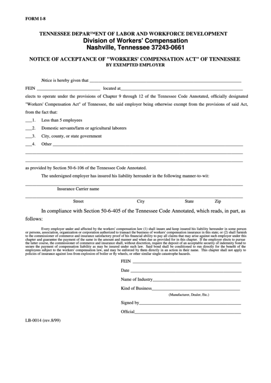 Form I-8 - Notice Of Acceptance Of "Workers