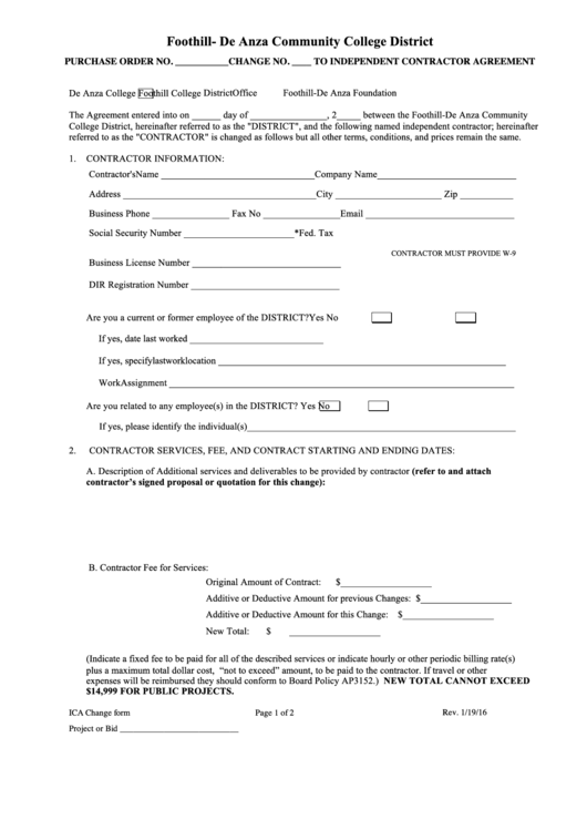 Fillable Change To Independent Contractor Agreement Template Printable pdf