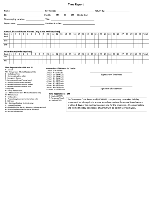 Employee Time Report Template Printable pdf