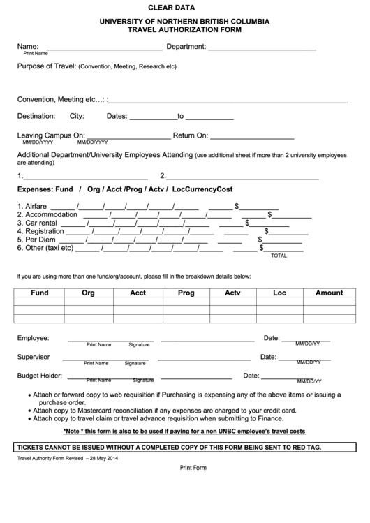 Fillable Travel Authorization Form Printable pdf