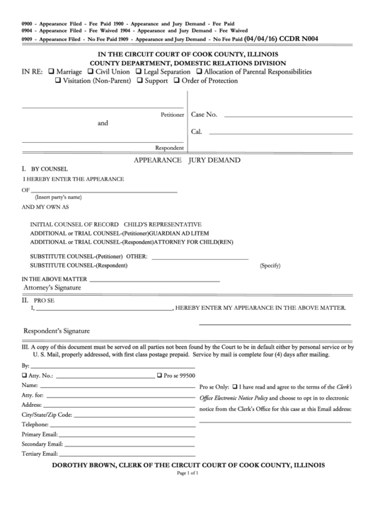 Fillable Ccdr N004 Form Circuit Court Of Cook County, Illinois Printable pdf