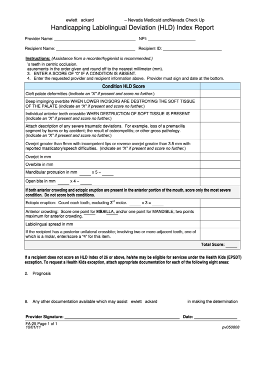 Fillable Fa 25 Handicapping Labiolingual Deviation Hld Index Report