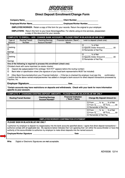 Form Adv0036 - Direct Deposit Enrollment/change Form