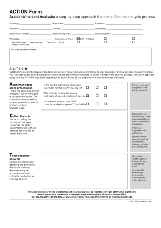 Fillable Action Form - Accident/incident Analysis Printable pdf