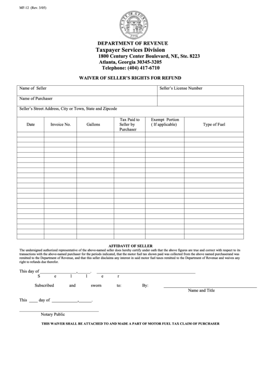 Form Mf-12 - Waiver Of Seller