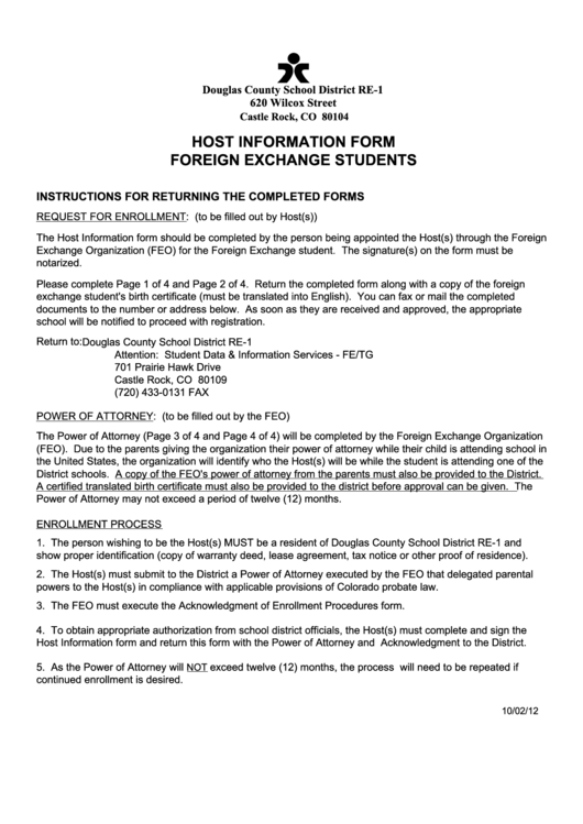 Fillable Host Information Form Foreign Exchange Students Printable pdf
