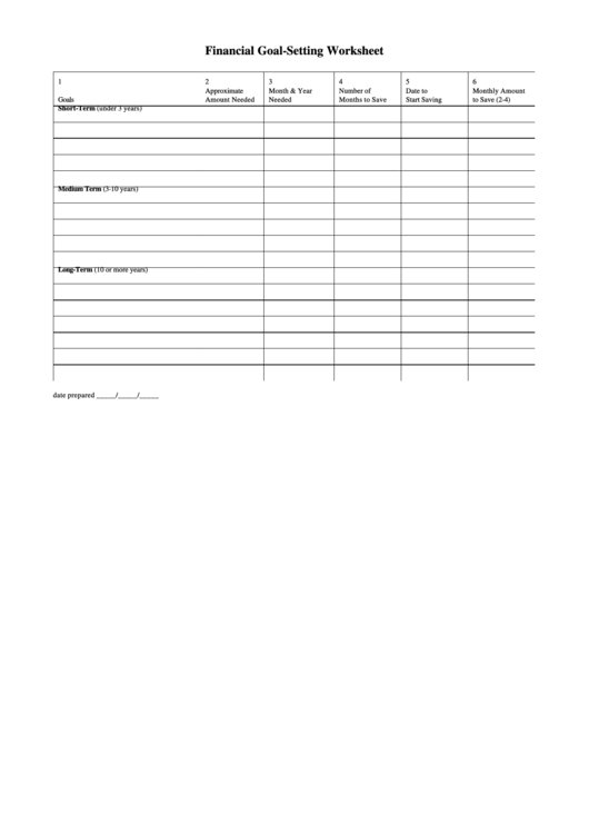 Financial Goal-Setting Worksheet Printable pdf