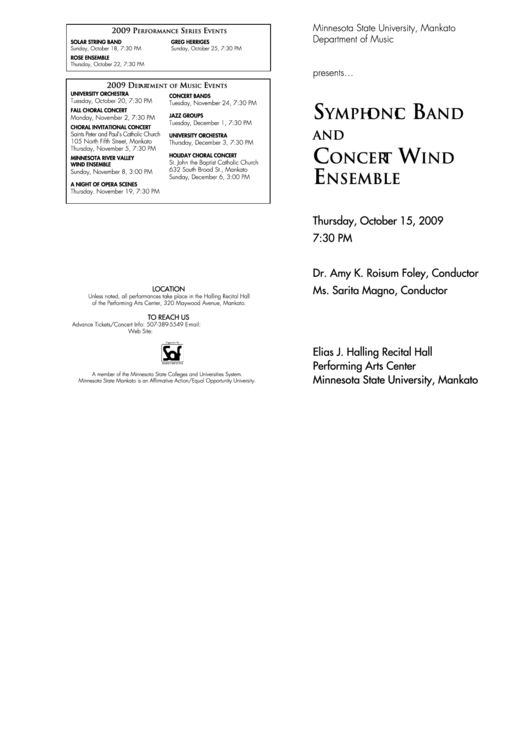 Band Concert Program Template Printable pdf