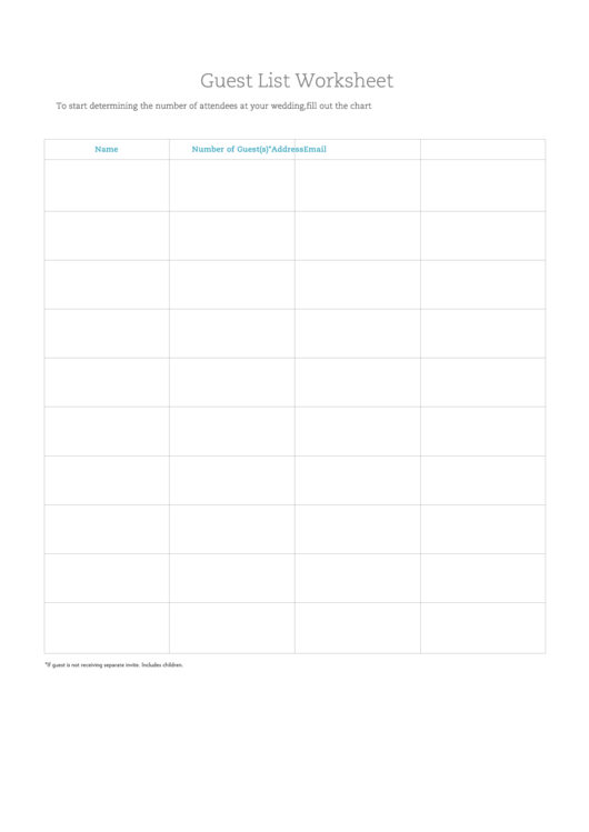 Guest List Worksheet Printable pdf