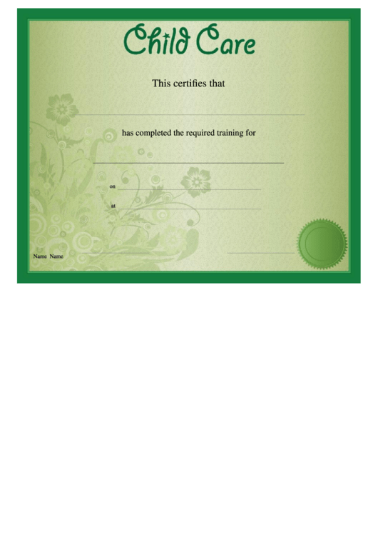 Child Care Certificate Template Printable pdf