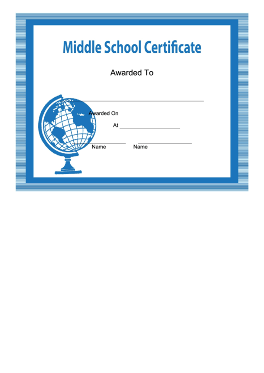 Middle School Certificate Template Printable pdf