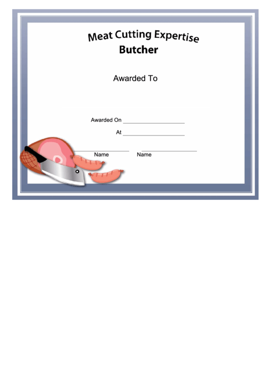 Meat Cutting Expertise Award Certificate Template Printable pdf